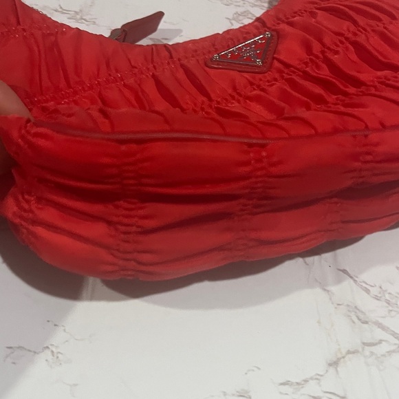 Prada Red Ruched Nylon Shoulder Bag - Picture 9 of 11